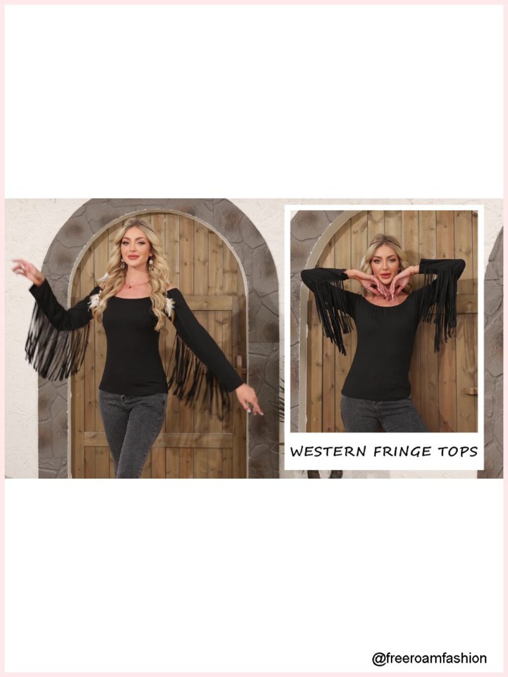 Off Shoulder Fringe Tops Women Western Cowgirl Stretchy Long Sleeve Tassel Y2K - Picture 6 of 6
